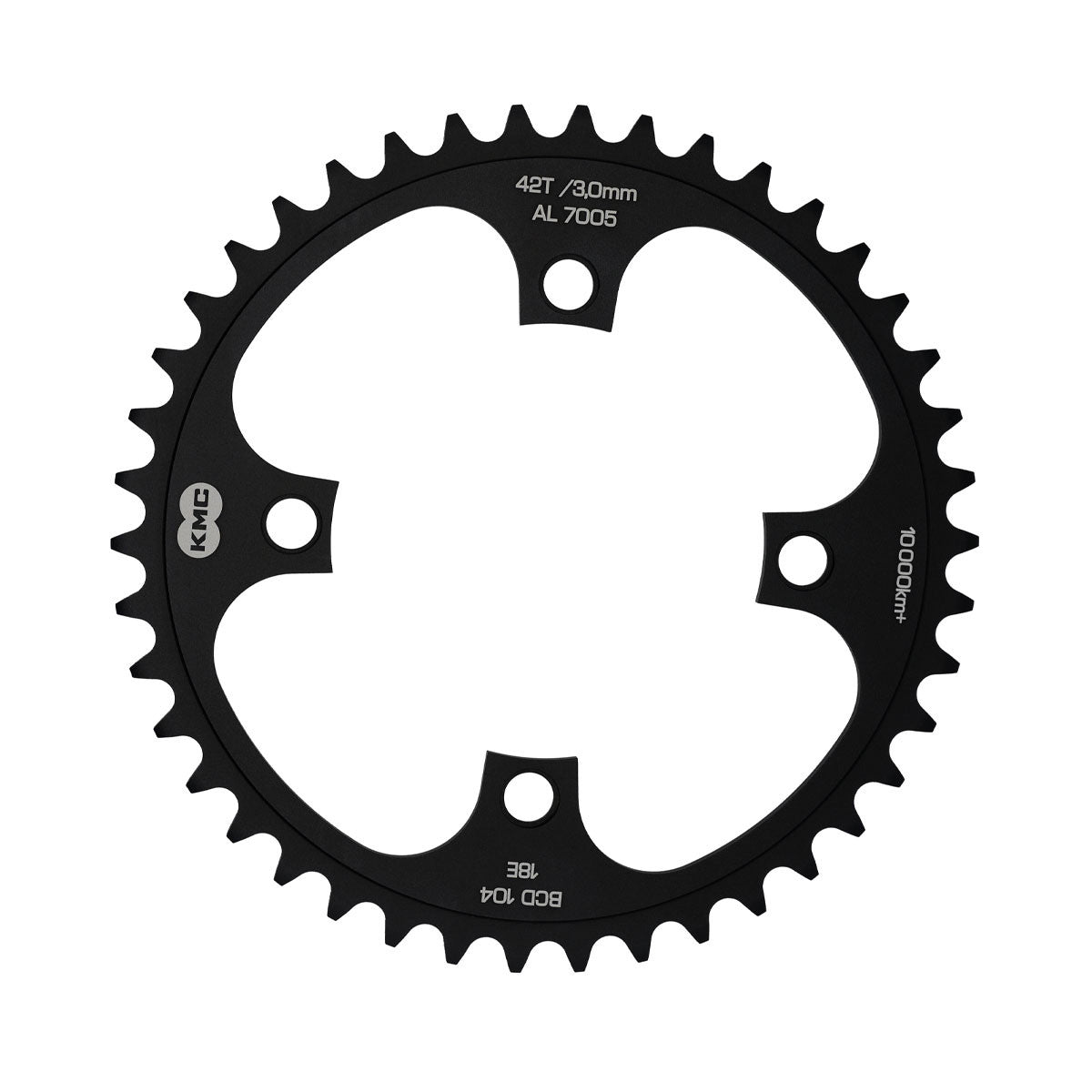 Eturatas sähköpyöriin, KMC T42 E-bike Bosch 42h,BCD 104, etu musta, 1/8", 3mm offset