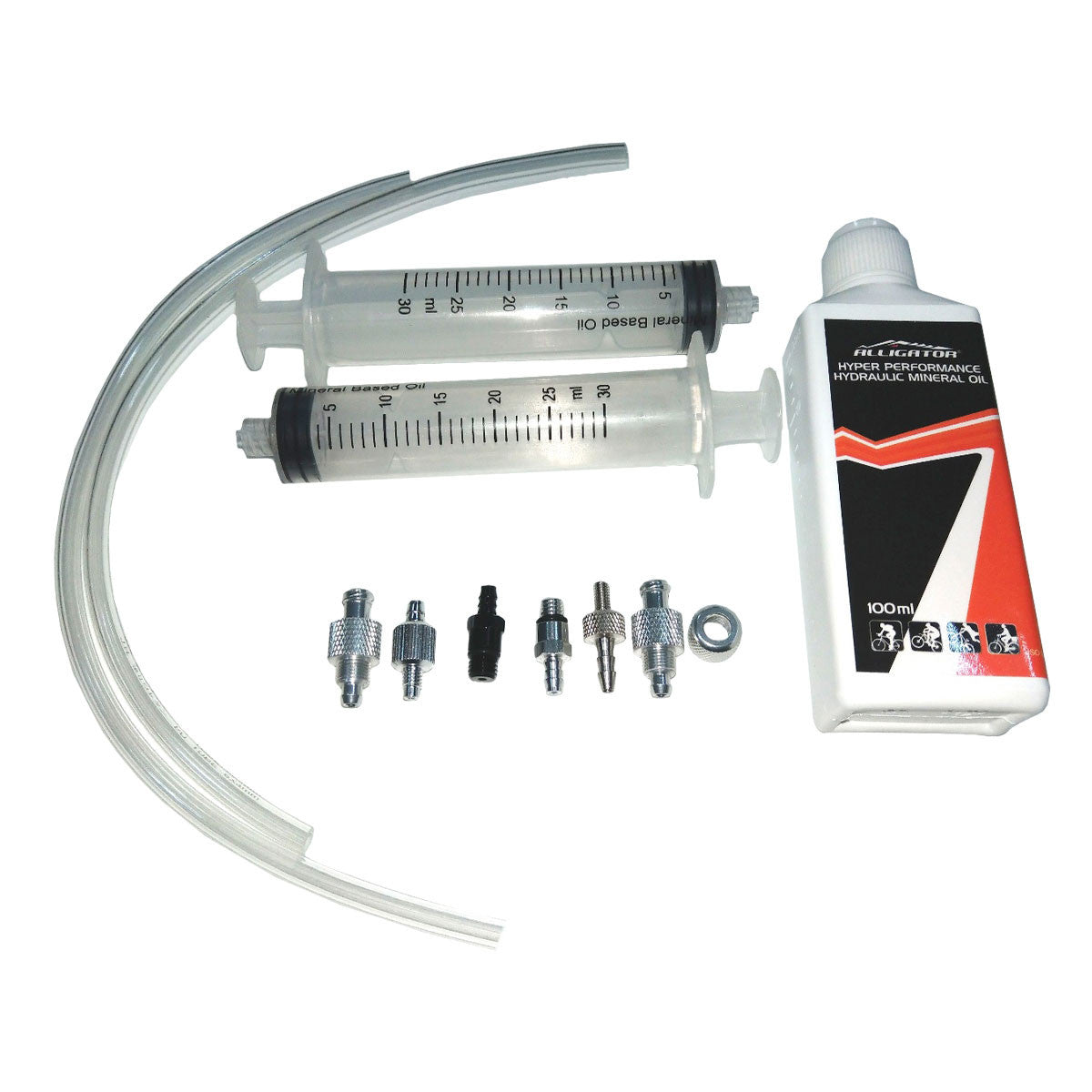 Hydraulijarrujen ilmaussarja ALLIGATOR, Shimano, Tektro, Magura, 100ml mineraal